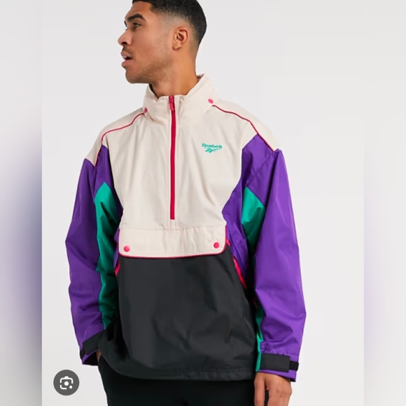 Reebok CL F Trail Jacket Size Small Colorblock Oversized Fit Anorak Regal Purple - Picture 1 of 16